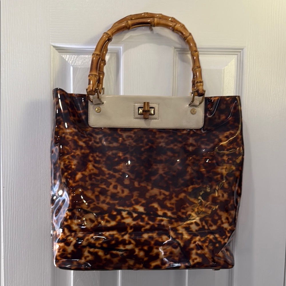 Vintage Brown animal print shoppe bag with Bamboo Handles💕